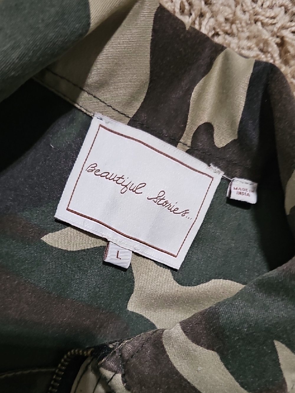 Anthropologie Beautiful Stories Jacket Embroidered Camoflage Charm Large Bomber - Picture 6 of 12